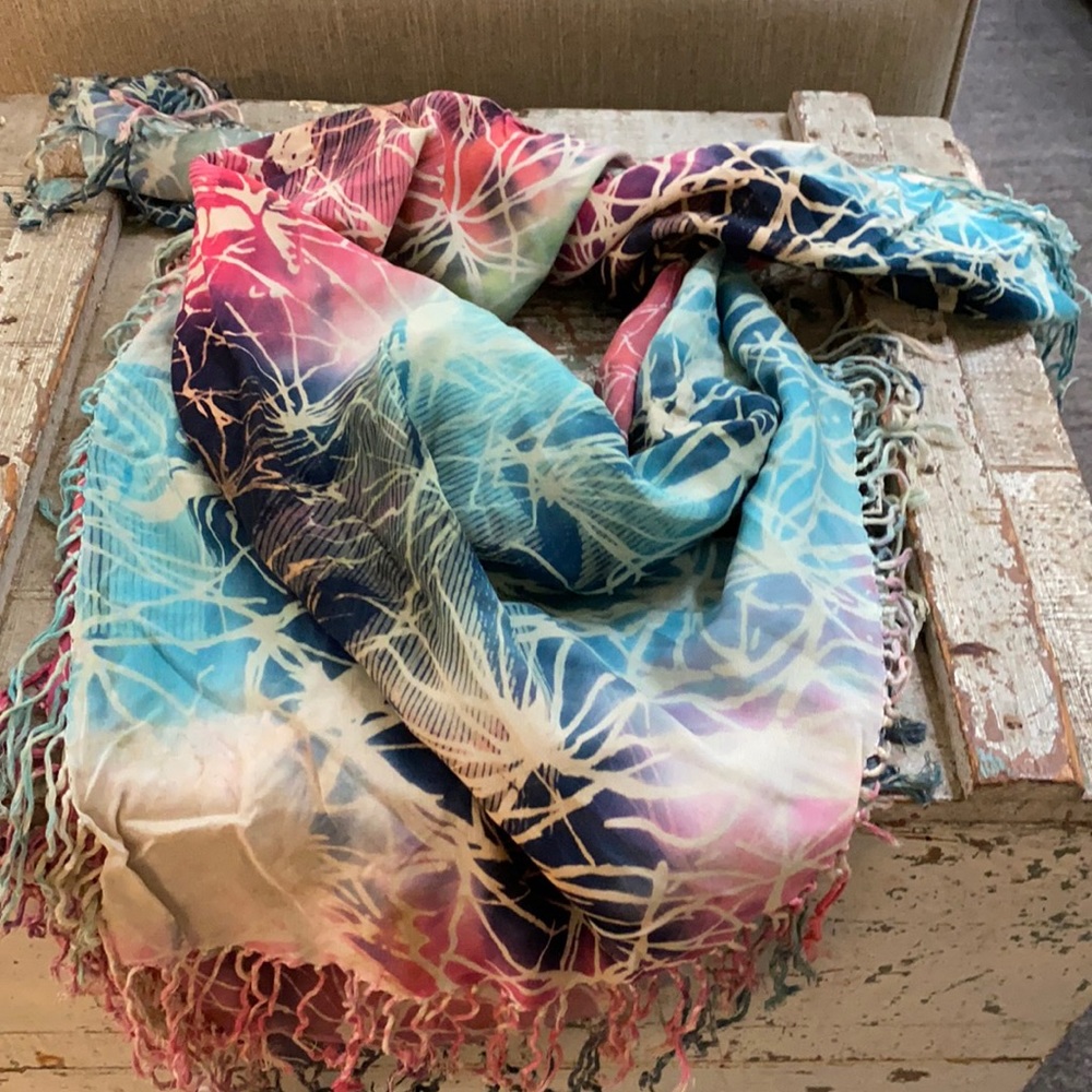 Large fringed batik scarf